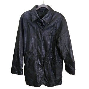 Tuskany Italy New York Vintage Black Leather Car Coat Pockets Size M